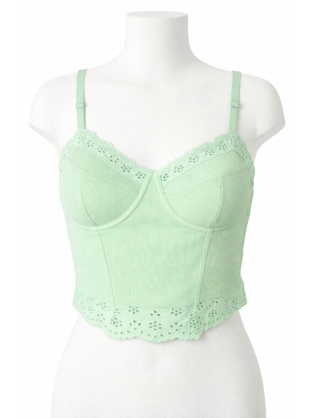 Colsie size 1X Corset Crop Top Green Ribbed Eyelet Lace-Up Tie-Back Adjustable